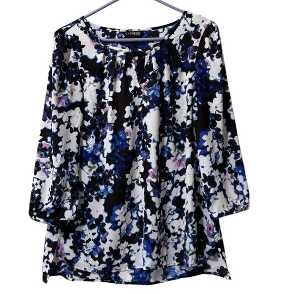 Express Women Blouse Size Small 3/4 Sleeve Colorful Polyester Office Business - Picture 1 of 11